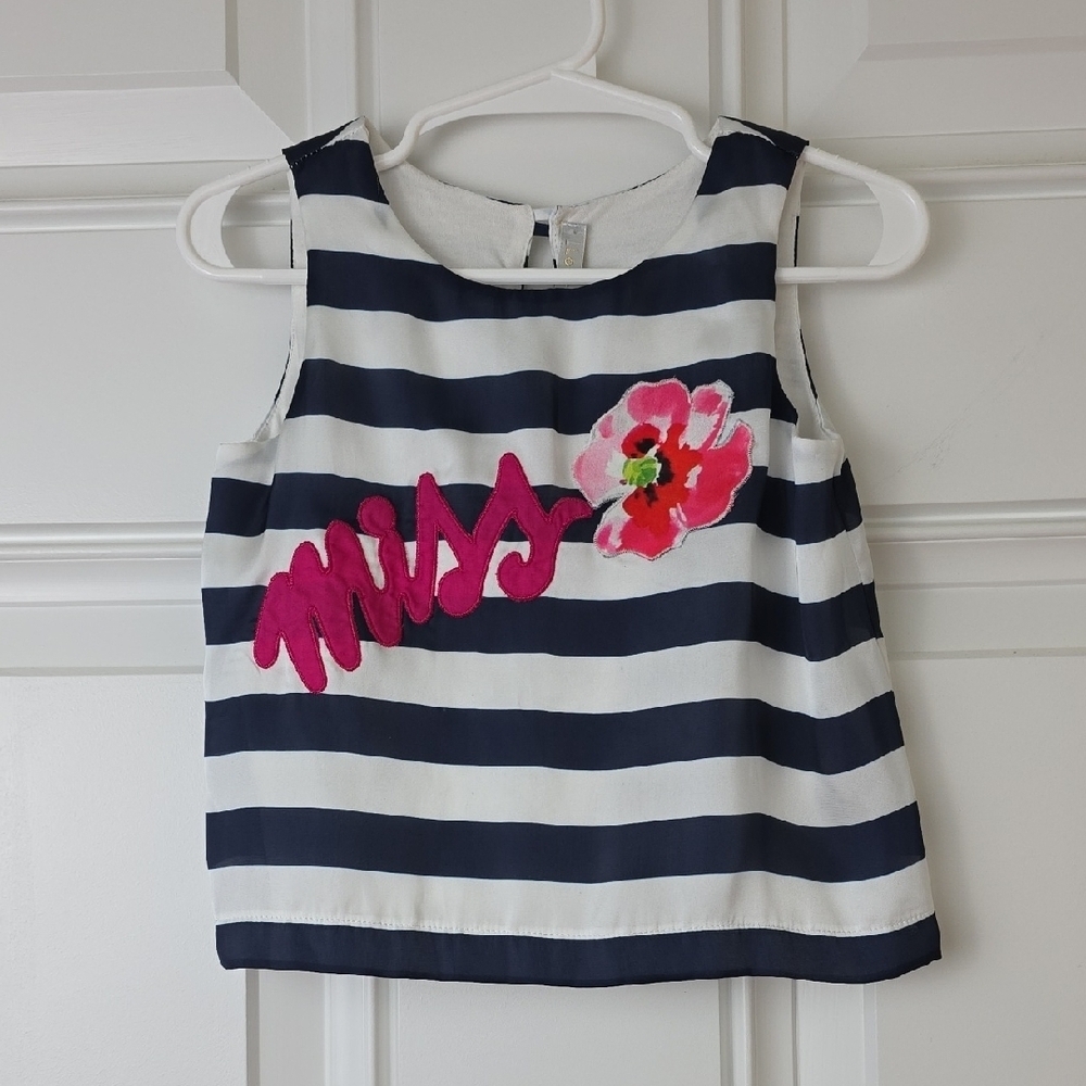 Navy and White Striped Kids Tank Top with Pink Floral Accent. Size EU 4. NWT
